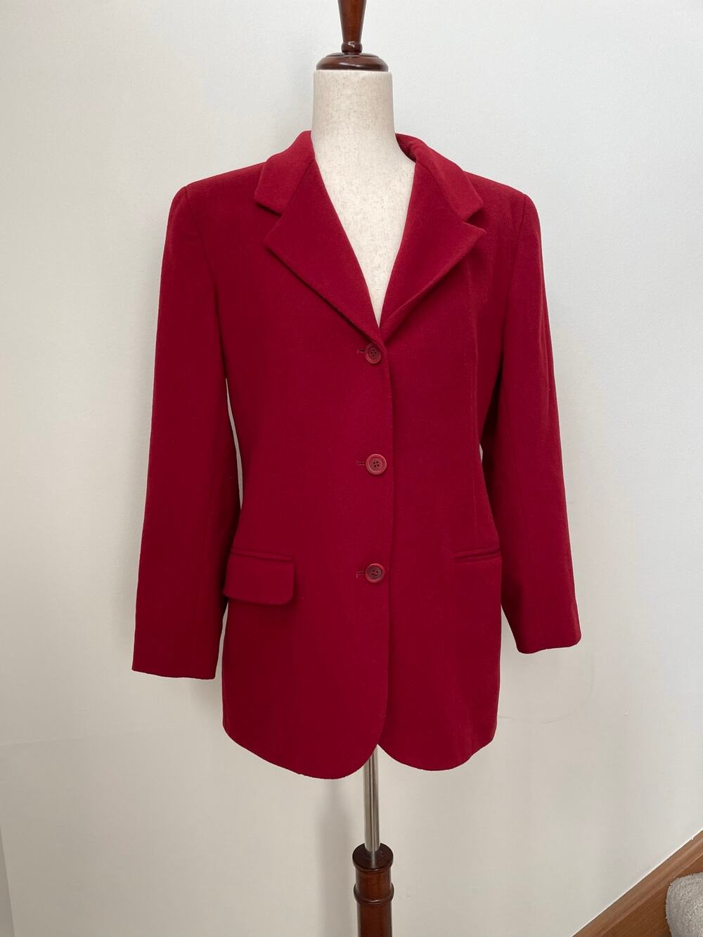 Vintage Ann Taylor Wool Cashmere Blend Coat Womens 8 Red Classic Button-Front